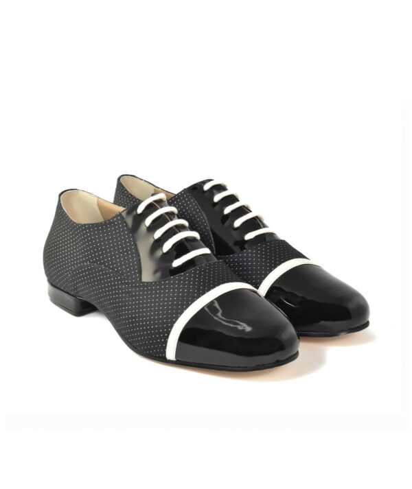 Monsieur Pivot GATSBY Black Polka Dot Fabric And Patent