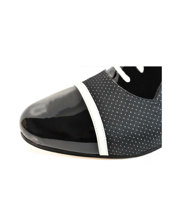 Monsieur Pivot GATSBY Black Polka Dot Fabric And Patent - obrazek 4