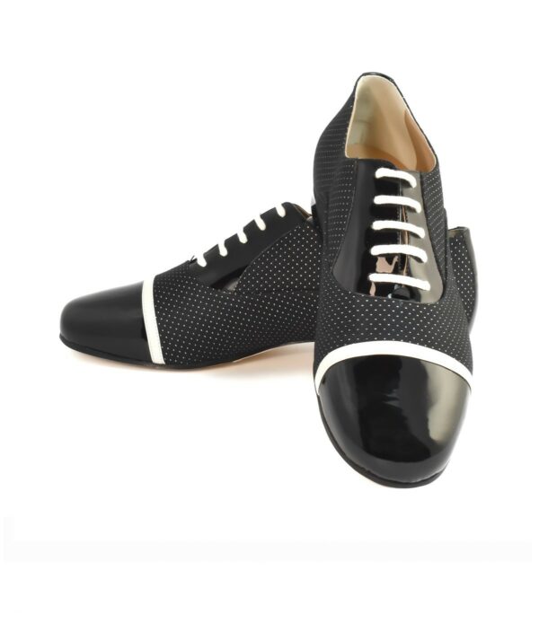 Monsieur Pivot GATSBY Black Polka Dot Fabric And Patent - obrazek 3