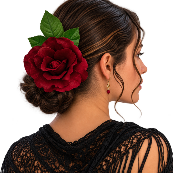 Kwiaty do włosów flamenco pojedyncza róża Valeria